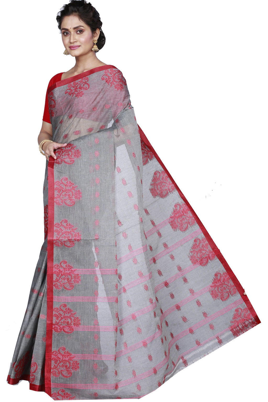 Grey Pure Cotton Botgach Tant Saree (544)